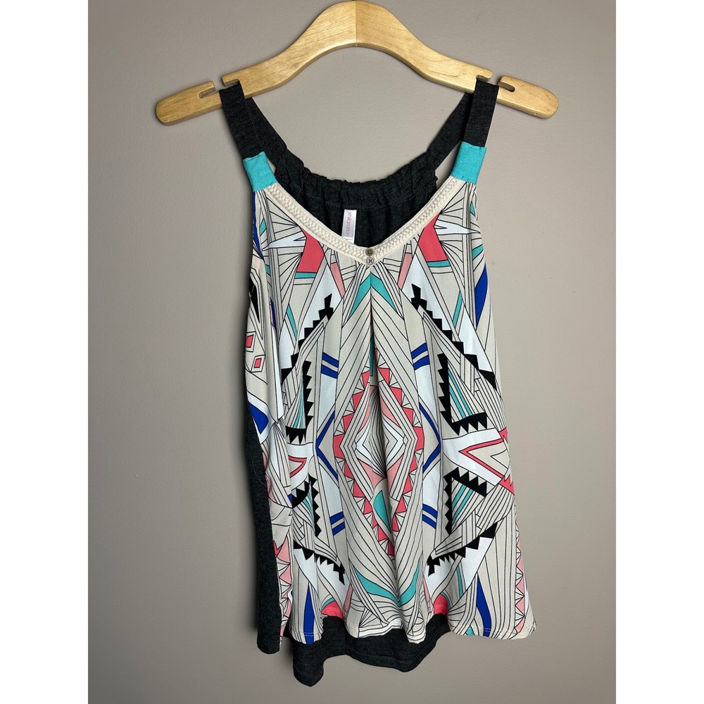 Xhilaration Geometric Tribal Print Tank Top Womens Large Gray‎ Pink Sleeveless
